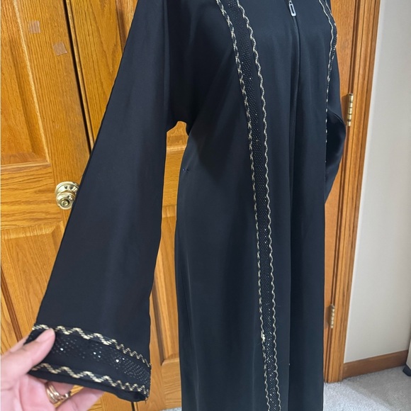 Abaya Black Gold Size 56 (2X-3X) Long Sleeve Maxi Lightweight Islamic Dress NEW - Picture 7 of 10